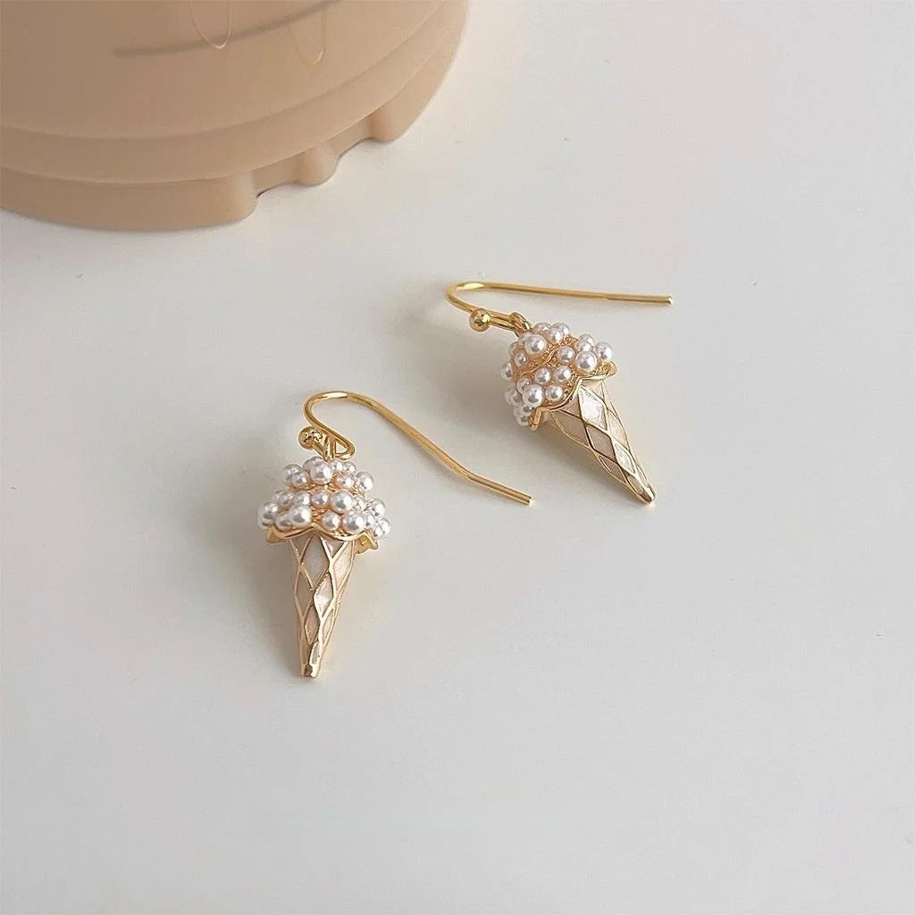 Cute Ice Cream Drop Earrings 14K Plated Copper Resin Pearl Enamel Sweet Designer Jewelry
