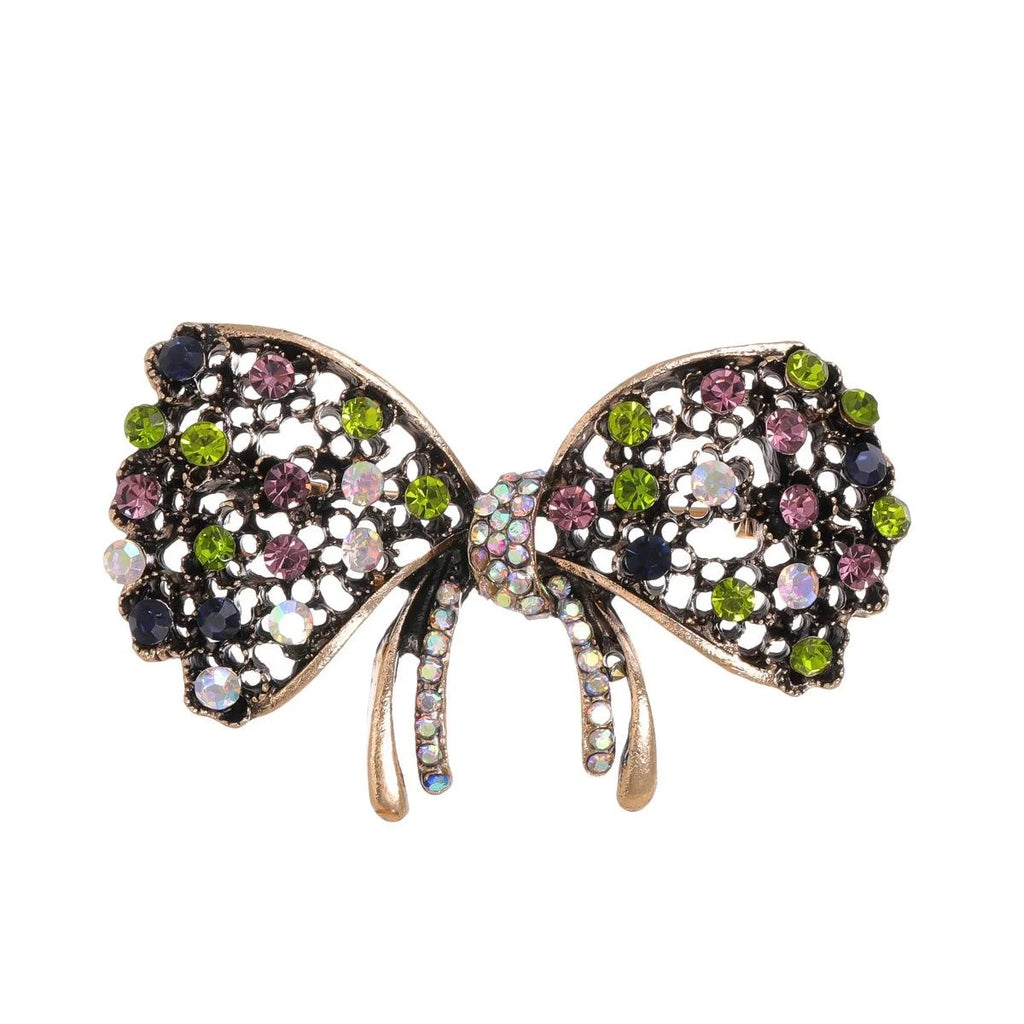 Elegant Bowknot Alloy Rhinestone Brooch With Multicolor Crystals, Women's Lapel Pin Corsage Gift