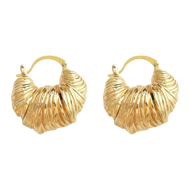 Vintage Copper Braided Thread Coil Croissant Drop Earrings Irregular Geometric Statement Jewelry
