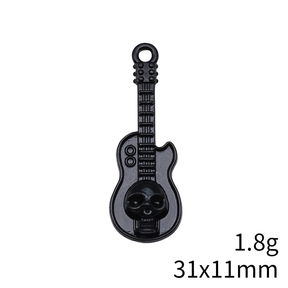 31x11mm 1.8g Multicolor Zinc Alloy Skull Guitar Charm Pendant for DIY Jewelry Making Accessories