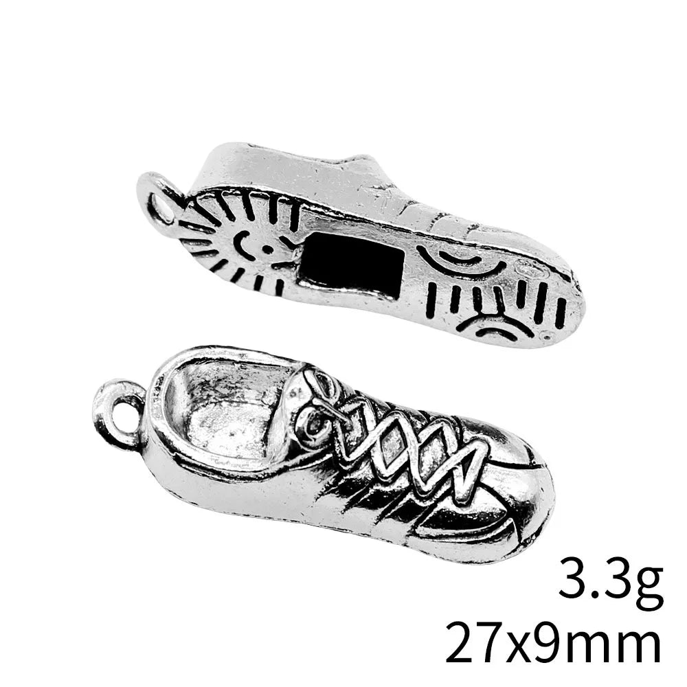 27x9mm 3.3g Antique Silver Zinc Alloy 3D Shoe Charm Pendant for DIY Necklace Bracelet Jewelry