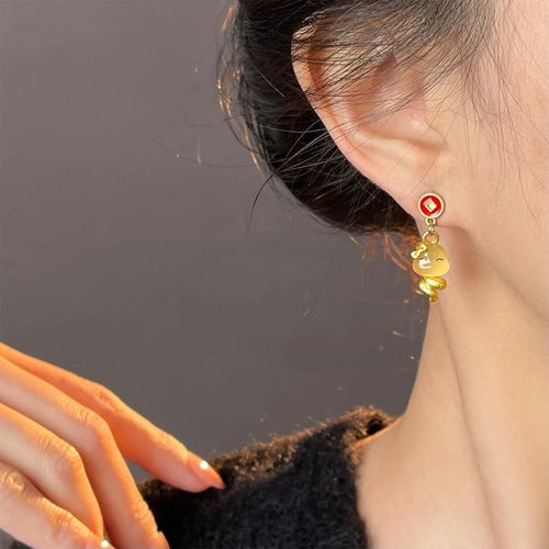Copper Snake Zodiac Drop Earrings New Chinese Style Festive Lunar New Year Jewelry