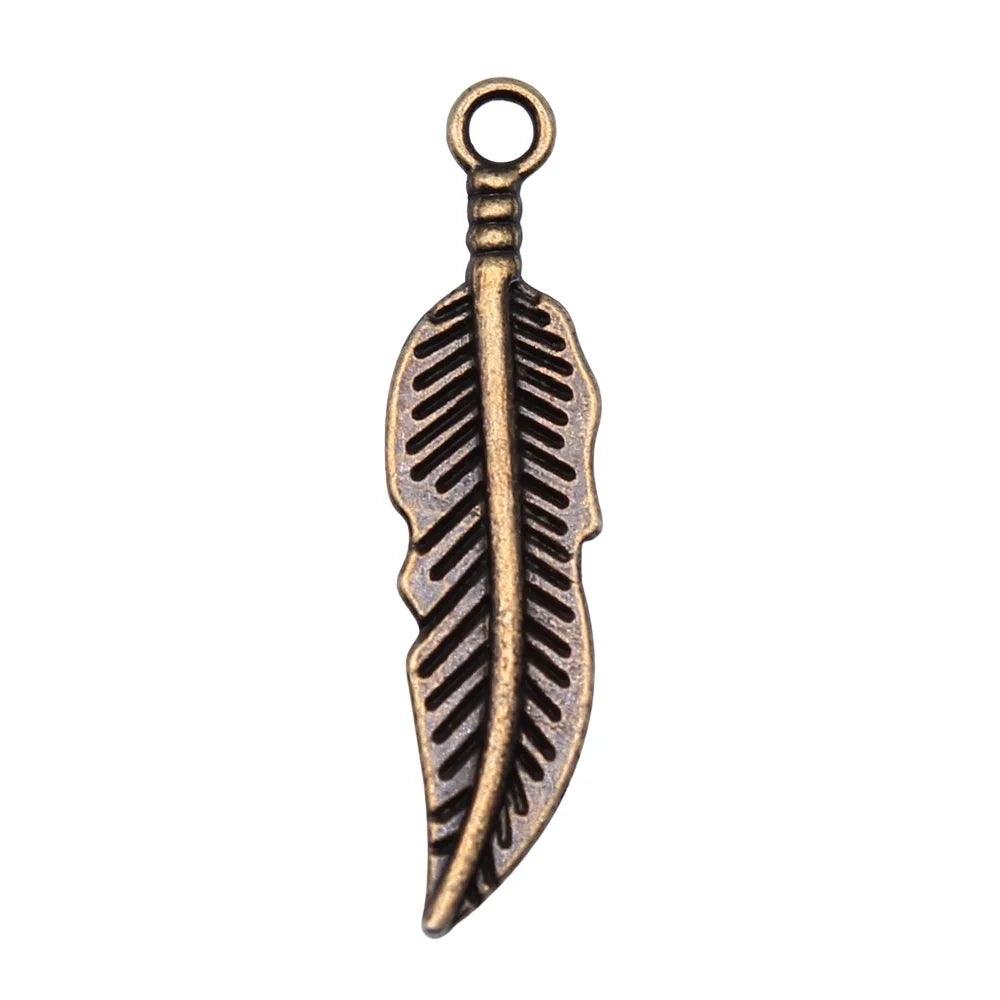30x8mm 1.1g Multicolor Zinc Alloy Leaf Feather charm pendant for necklace bracelet DIY jewelry making