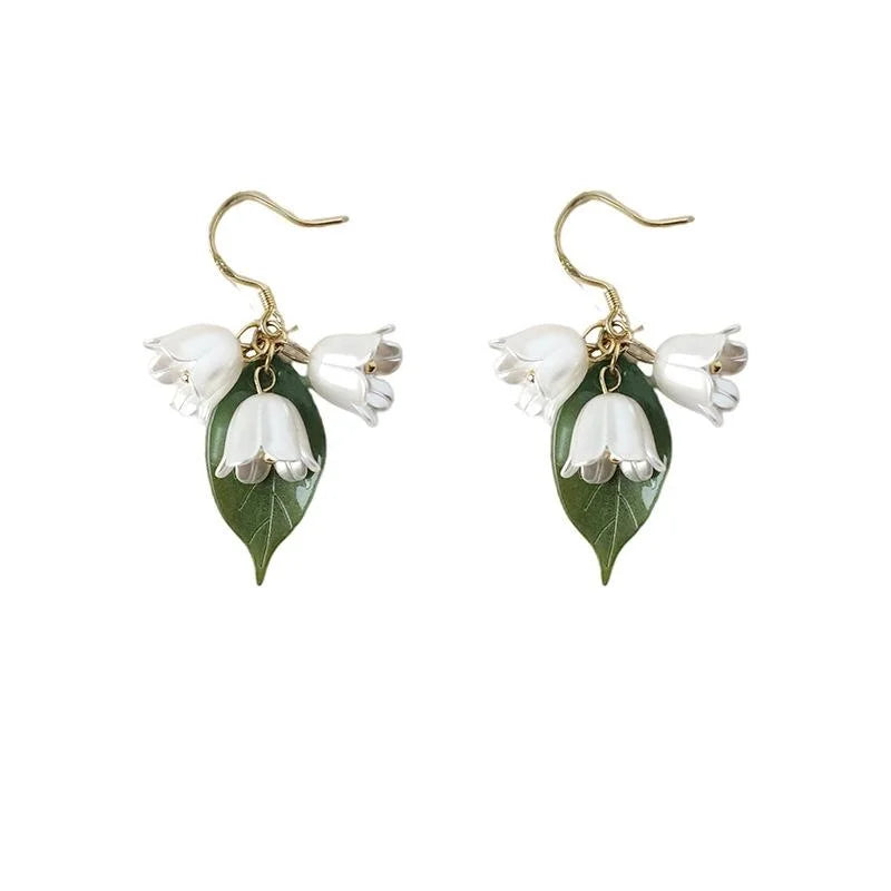 Forest Style Handmade Long Tassel Lily Of The Valley Leaf Floral Eco-Friendly Copper Drop Earrings
