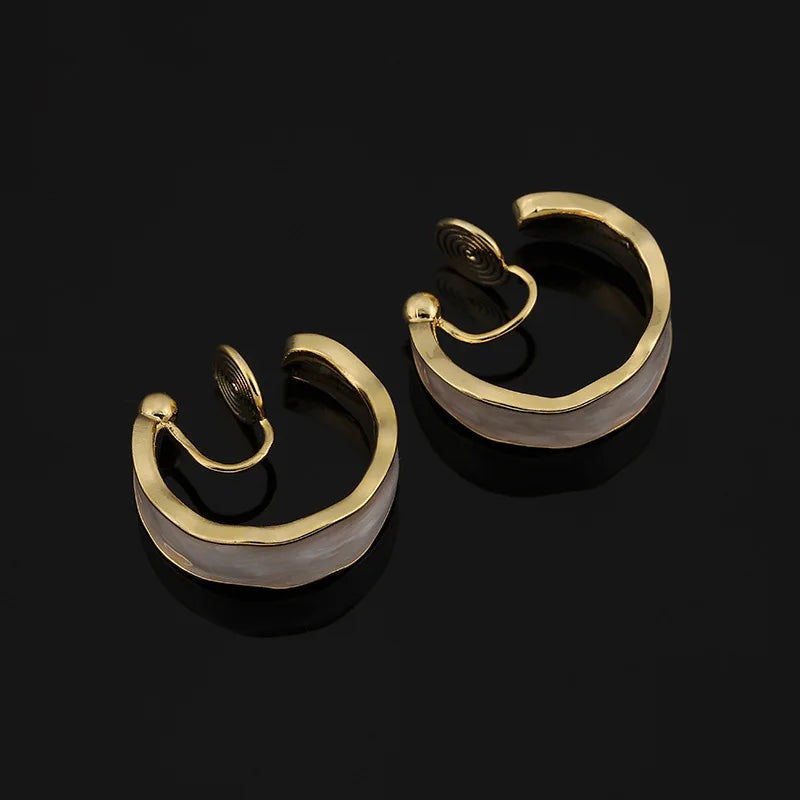 Elegant Gold Tone Irregular Wavy Enamel Alloy Hoop Stud & Clip On No Piercing Ear Cuff Earrings