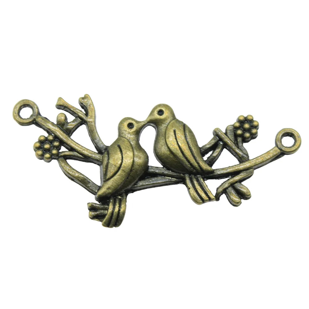 45x20mm 3.1g Zinc Alloy Paired Birds Connector Charm for DIY Necklace Bracelet Jewelry Making