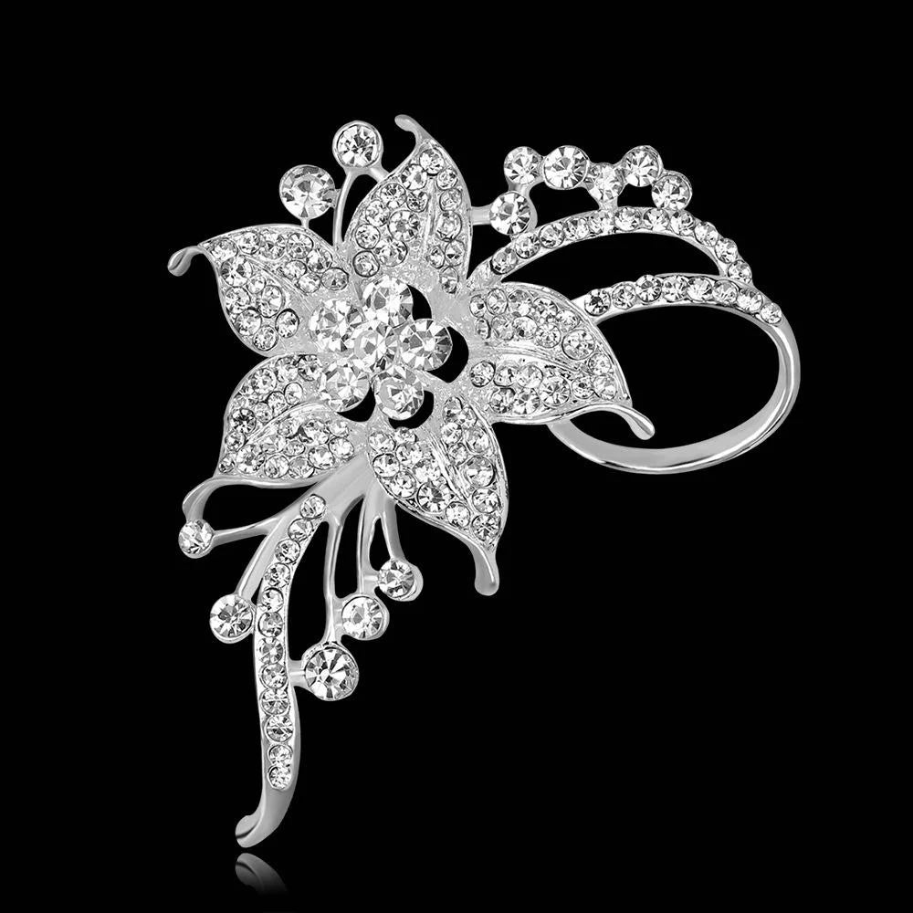 Elegant Rhinestone Alloy Flower Brooch For Women, Luxury Floral Lapel Pin Corsage Suit Accessory Gift