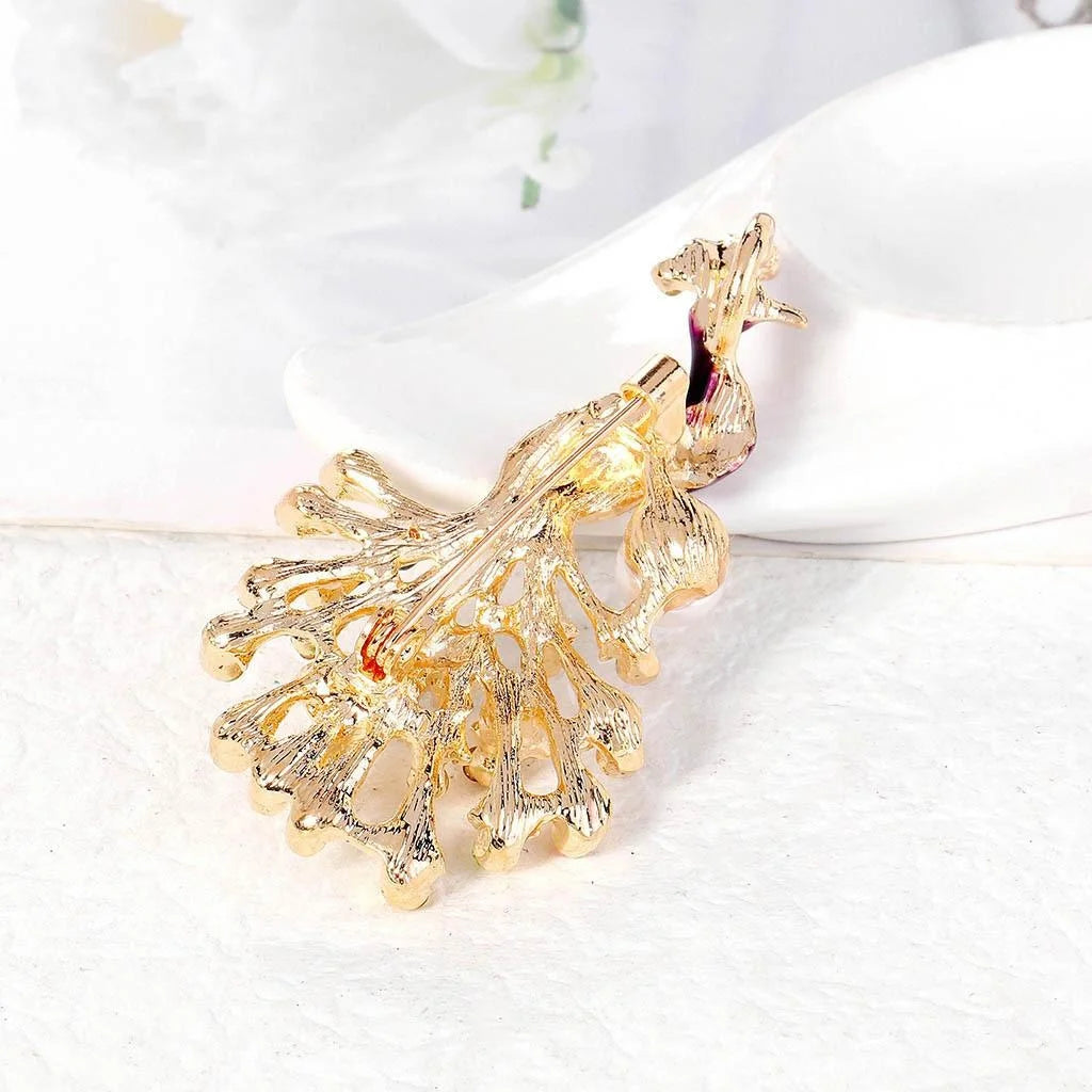 Elegant Enamel Peacock Brooch With Rhinestone And Faux Pearl, Colorful Animal Lapel Pin Gift