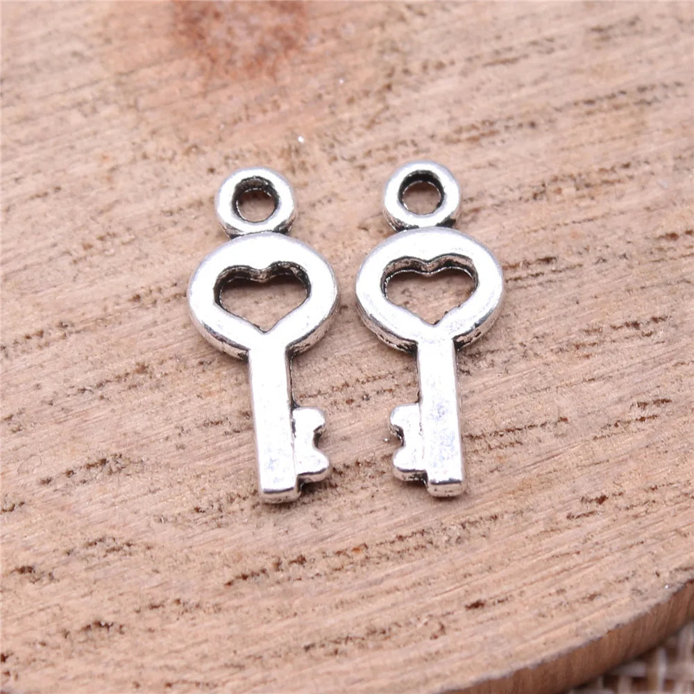 16x7mm 0.4g Multicolor Zinc Alloy Heart Key Charm Pendant for DIY Bracelet Necklace Jewelry Making