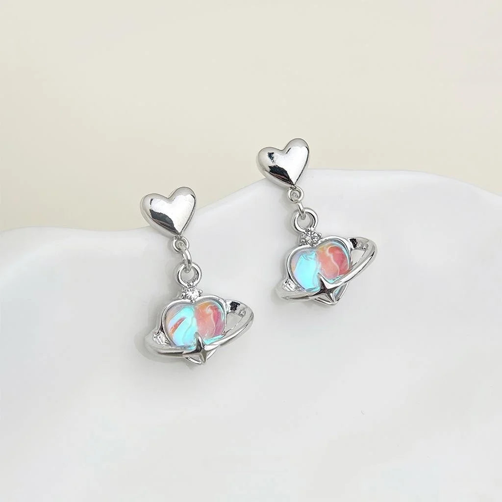 Style Silver Plated Eco Copper Heart Stud Earrings Minimalist Geometric Jewelry
