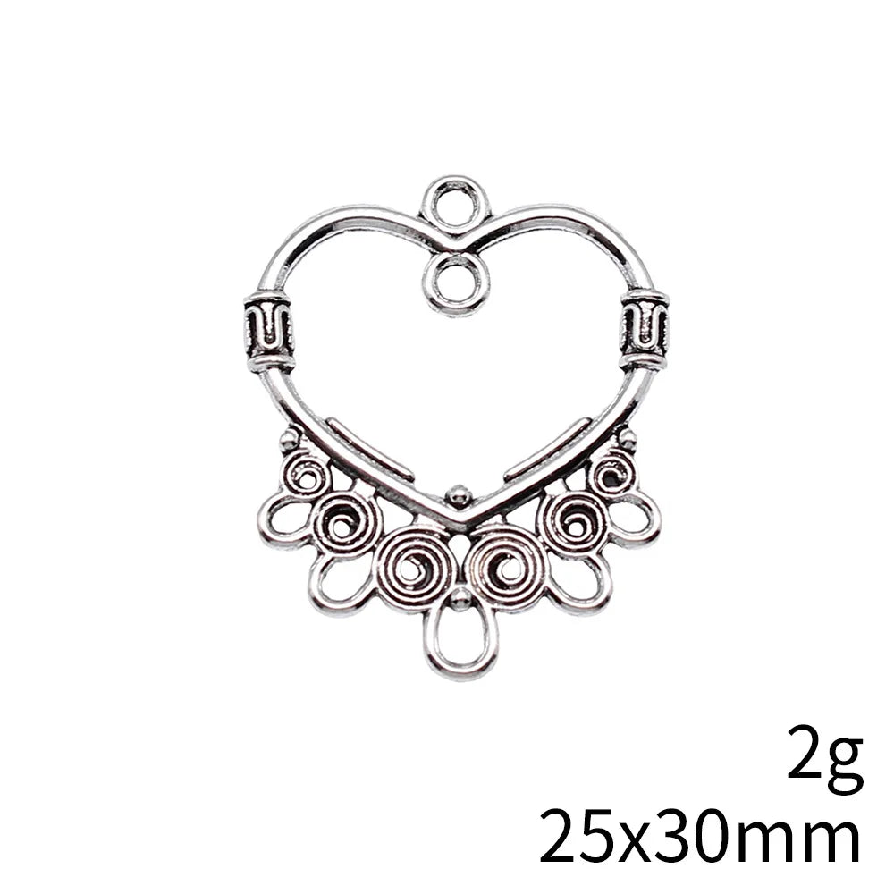 25x30mm 2g Antique Silver Zinc Alloy Heart Earring Connector Charms for DIY Earring Jewelry Making