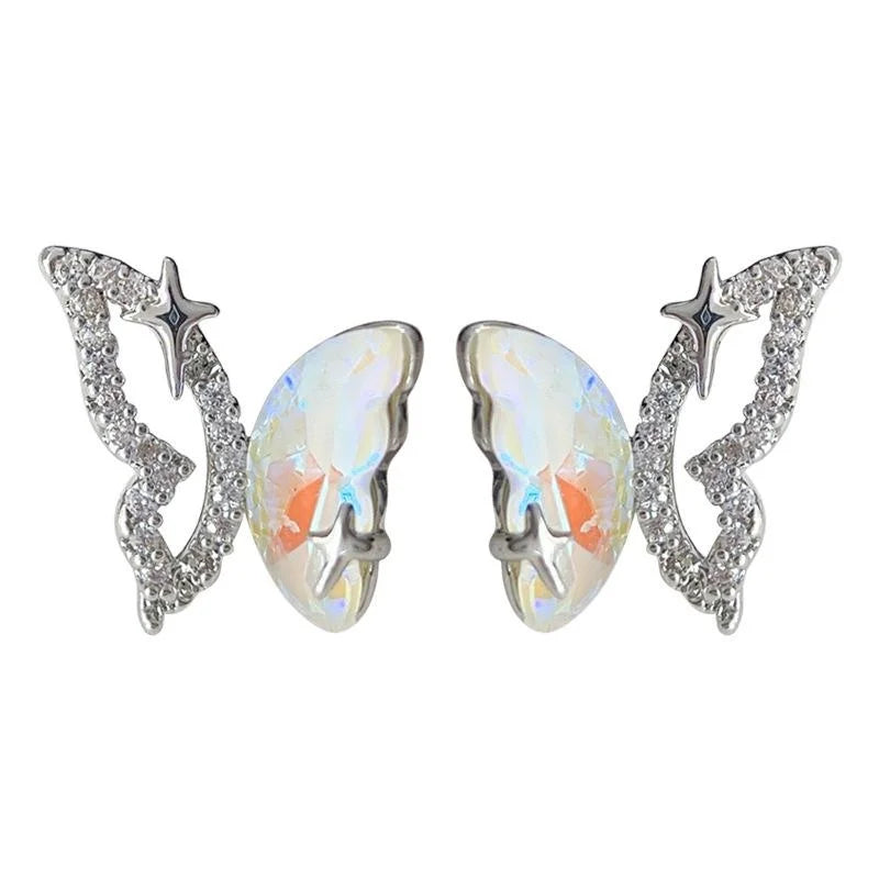 Sweet Cool Micro Pave Zircon Butterfly Stud Earrings Colorful Copper Insect Jewelry