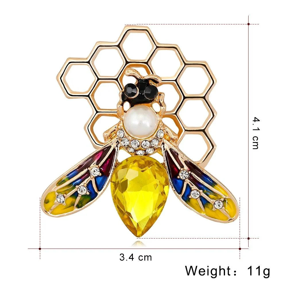 Luxury Enamel Bee Honeycomb Brooch With Pearl Rhinestone Alloy Lapel Pin Corsage Gift For Women