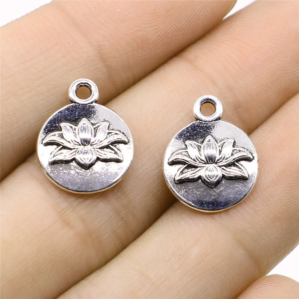 13x16mm 1.6g Antique Silver Zinc Alloy Lotus Charm Pendant for DIY Clothing and Jewelry Accessories