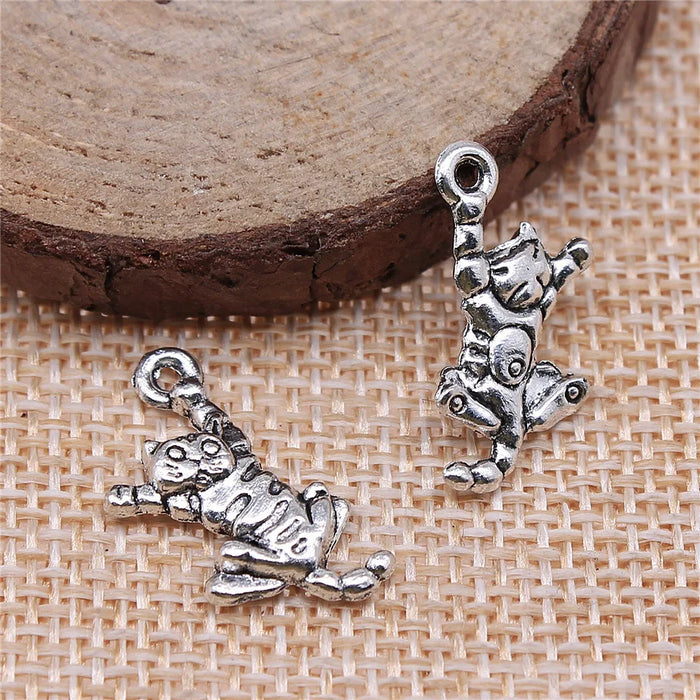 21x10mm 1.4g Antique Silver Zinc Alloy Cat Charm Pendant for Cute Animal Necklace Bracelet Making