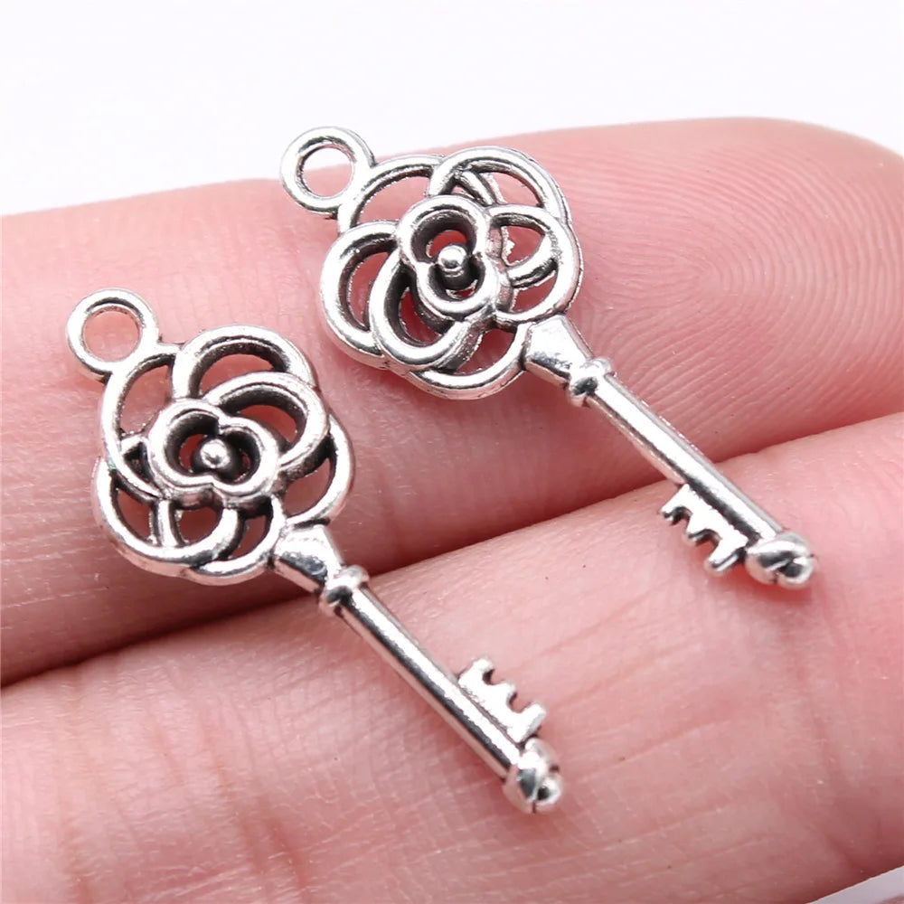 28x11mm 0.99g Antique Silver Zinc Alloy Key Charm Pendant for DIY Necklace Bracelet Jewelry Making