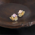 Sweet Forest Style Butterfly Flower Stud Earrings, Eco-Friendly Copper Hand Painted Enamel Jewelry