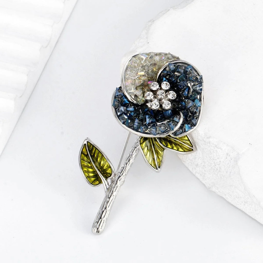 Elegant Crystal Rhinestone Enamel Rose Flower Brooch Pin, Women's Alloy Lapel Corsage Suit Accessory Gift