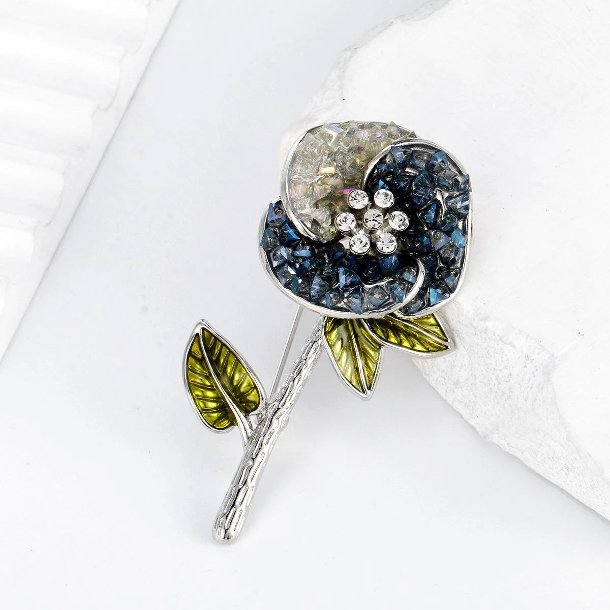 Elegant Crystal Rhinestone Enamel Rose Flower Brooch Pin, Women's Alloy Lapel Corsage Suit Accessory Gift