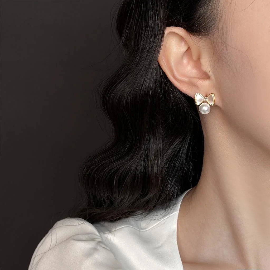 Natural Shell Irregular Heart Bow Geometric Drop Earrings Elegant Minimalist