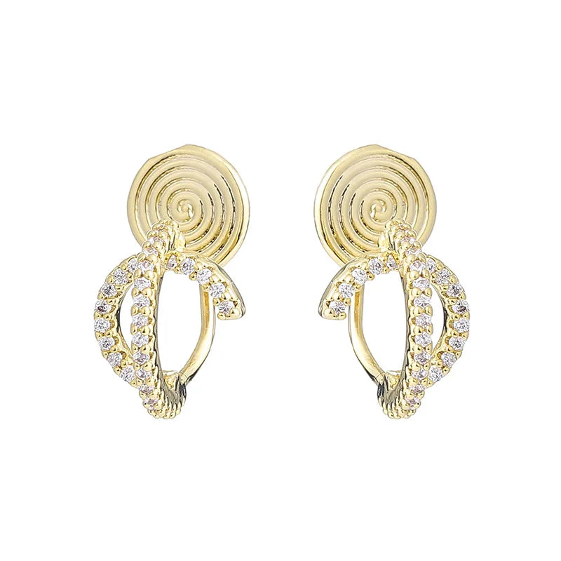 Luxury Geometric Planet Orbit Spiral Coil Rhinestone Alloy Stud & Clip On No Piercing Women's Earrings