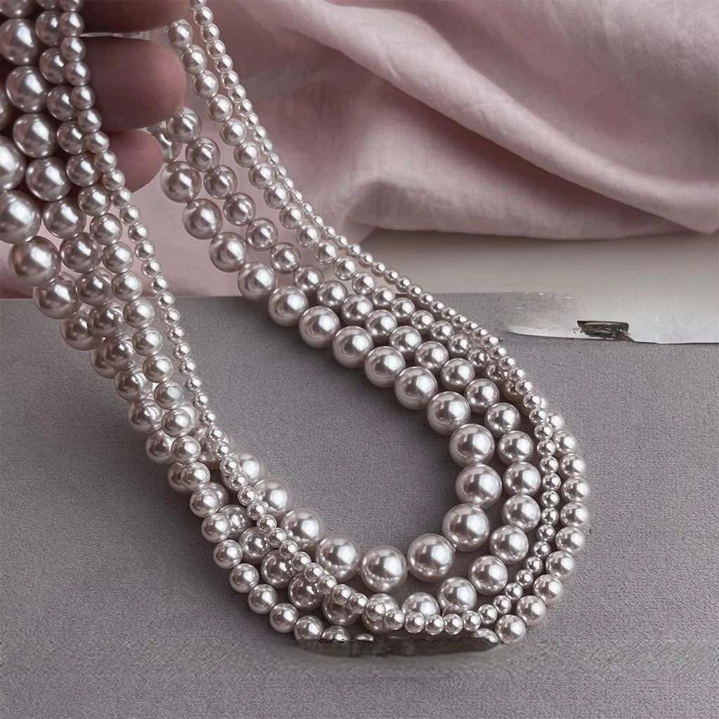Rose Gold Plated Glass Pearl Geometric Round Necklace For Women Vacation Style