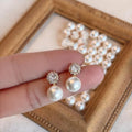 Light Luxury Copper Glass Pearl Micro Pave Zircon Geometric Round Drop Earrings For Women