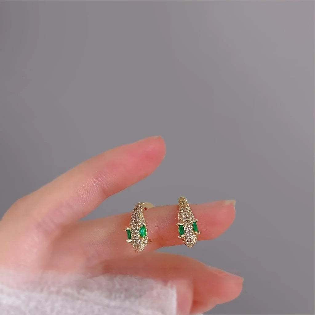 14K Gold Plated Copper Snake Drop Earrings With Micro Pave Zircon Luxury Animal Jewelry