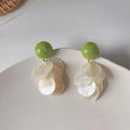 Forest Style Green Natural Shell Geometric Tassel Stud Earrings With Silver Plated Pins