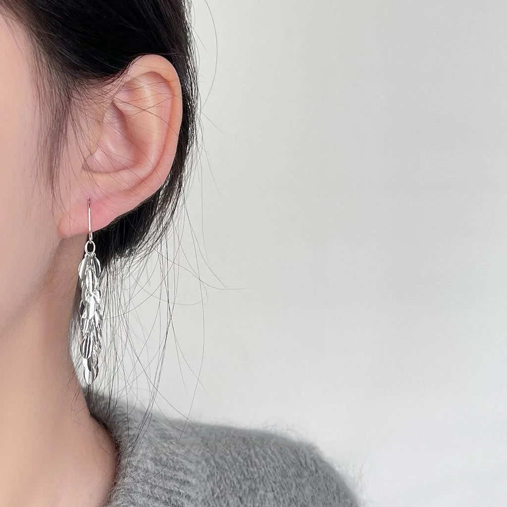 Glossy Copper Leaf Tassel Drop Earrings Trendy Metallic Wheat Inspired Statement Jewelry