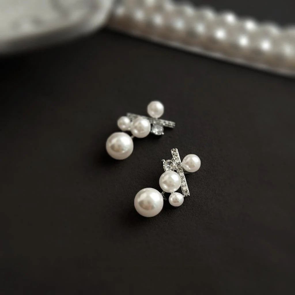 Elegant Designer Micro Pave Zircon Percentage Symbol Pearl Drop Earrings With Silver Plated Pins