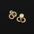 Luxury Zircon Pave Double Circle Letter Stud & Clip On No Piercing Gold Alloy Fashion Earrings