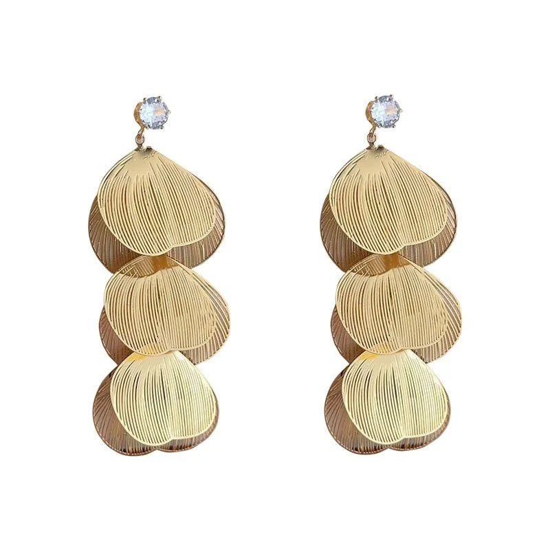 18K Gold Plated Copper Hollow Leaf Tassel Drop Earrings Elegant Evening Geometric Jewelry