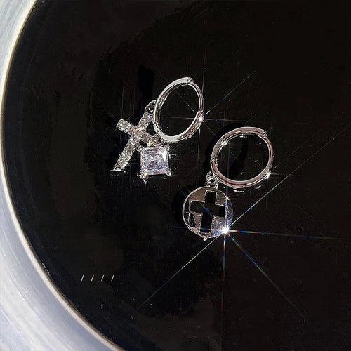 Asymmetric Cross Drop Earrings Copper Micro Pave Zircon Geometric Minimalist Cool Style