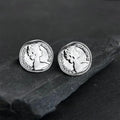 Sweet Cool Eco-Friendly Copper Curved Silver Coin Stud Earrings, Minimalist Geometric Round Design