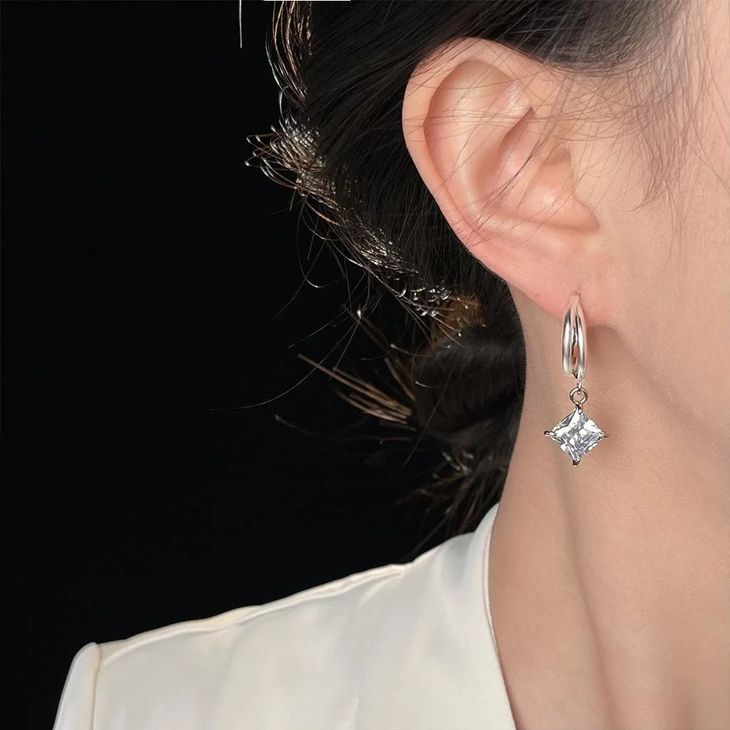 Minimalist OL Double Layer Square Zircon Copper Drop Earrings For Women