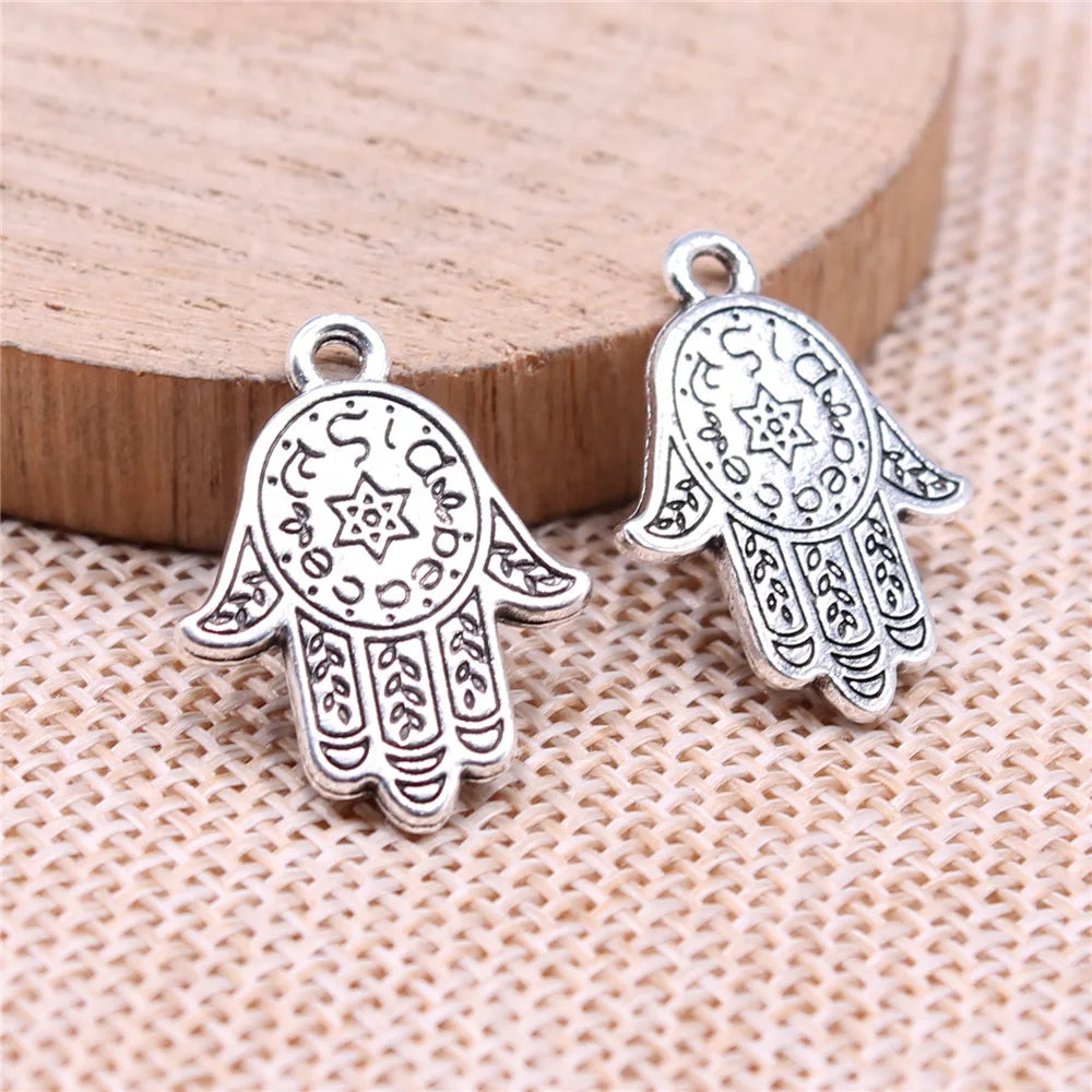 23x18mm 1.96g Antique Silver Zinc Alloy Hexagram Hamsa Hand Charm Pendant for DIY Necklace Making