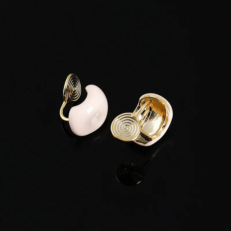 Elegant Spring Summer Pale Pink Bean Shape Enamel Alloy Stud & Clip On No Piercing Fashion Earrings