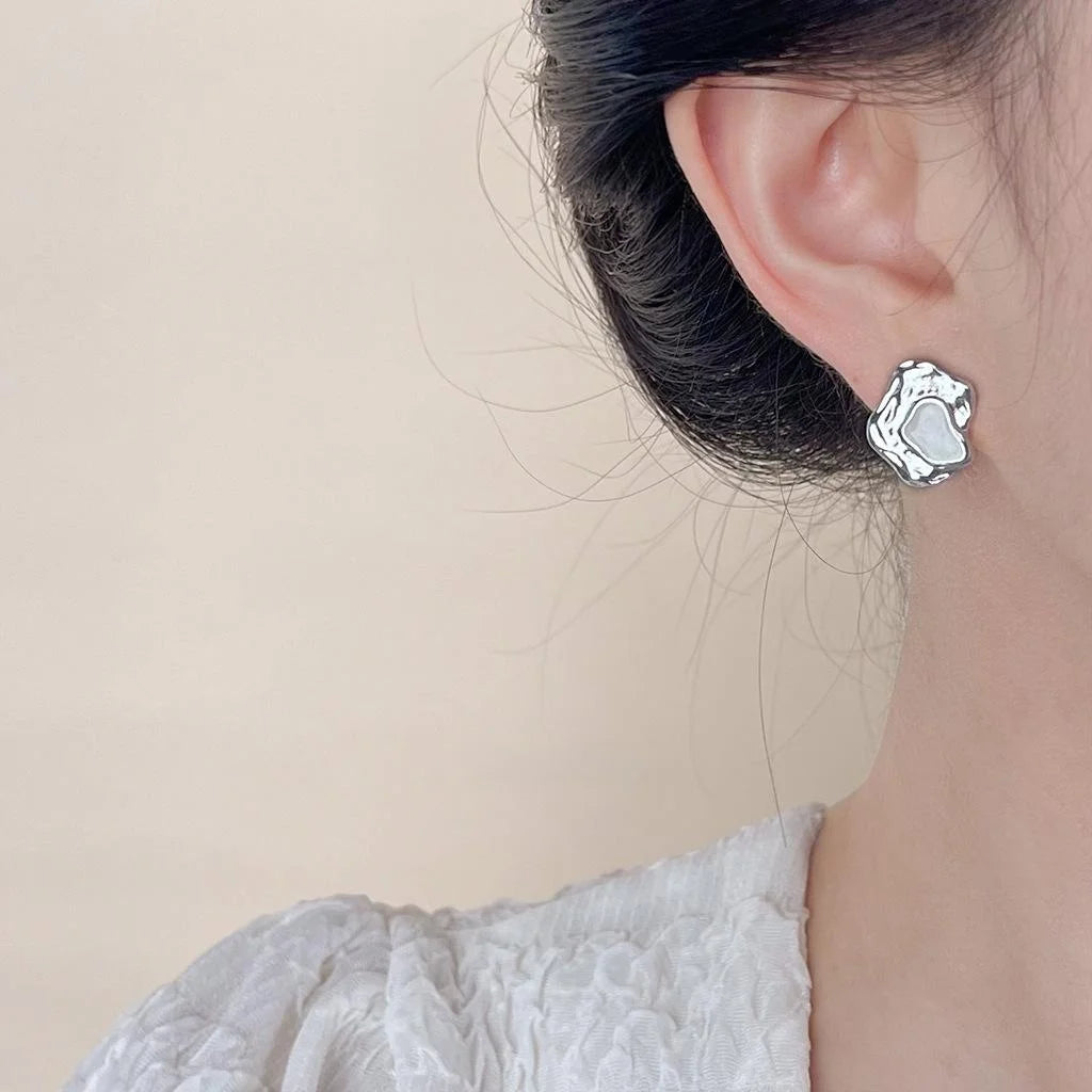 Irregular Geometric Alloy Stud Earrings, Niche Designer Sweet Cool Minimalist Ear Jewelry