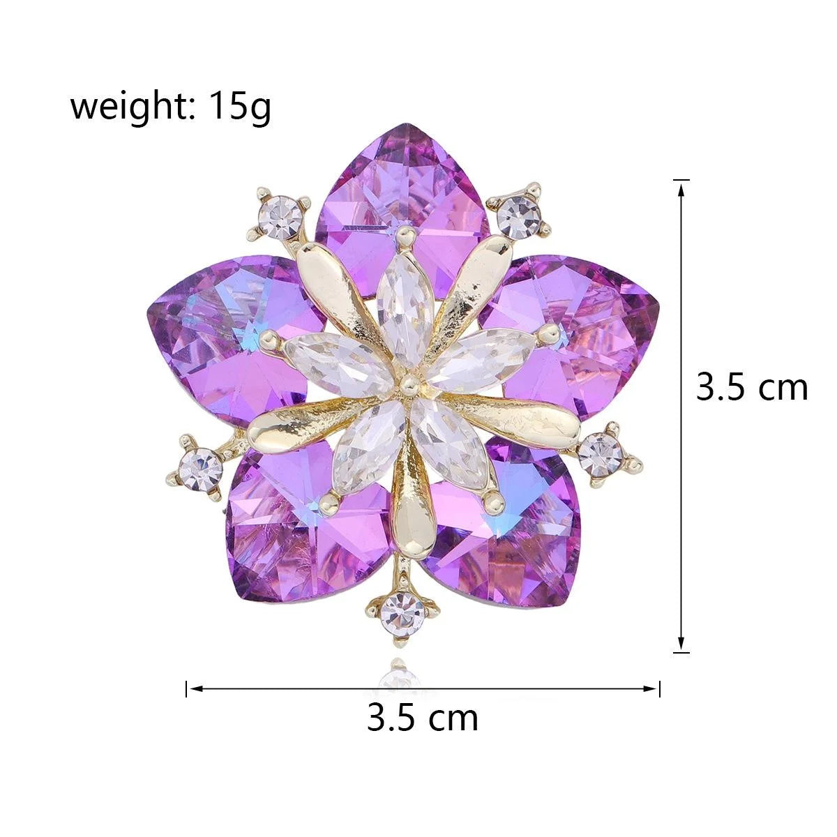 Luxury Purple Glass Crystal Camellia Flower Brooch With Rhinestones, Elegant Lapel Pin Corsage Suit Accessory