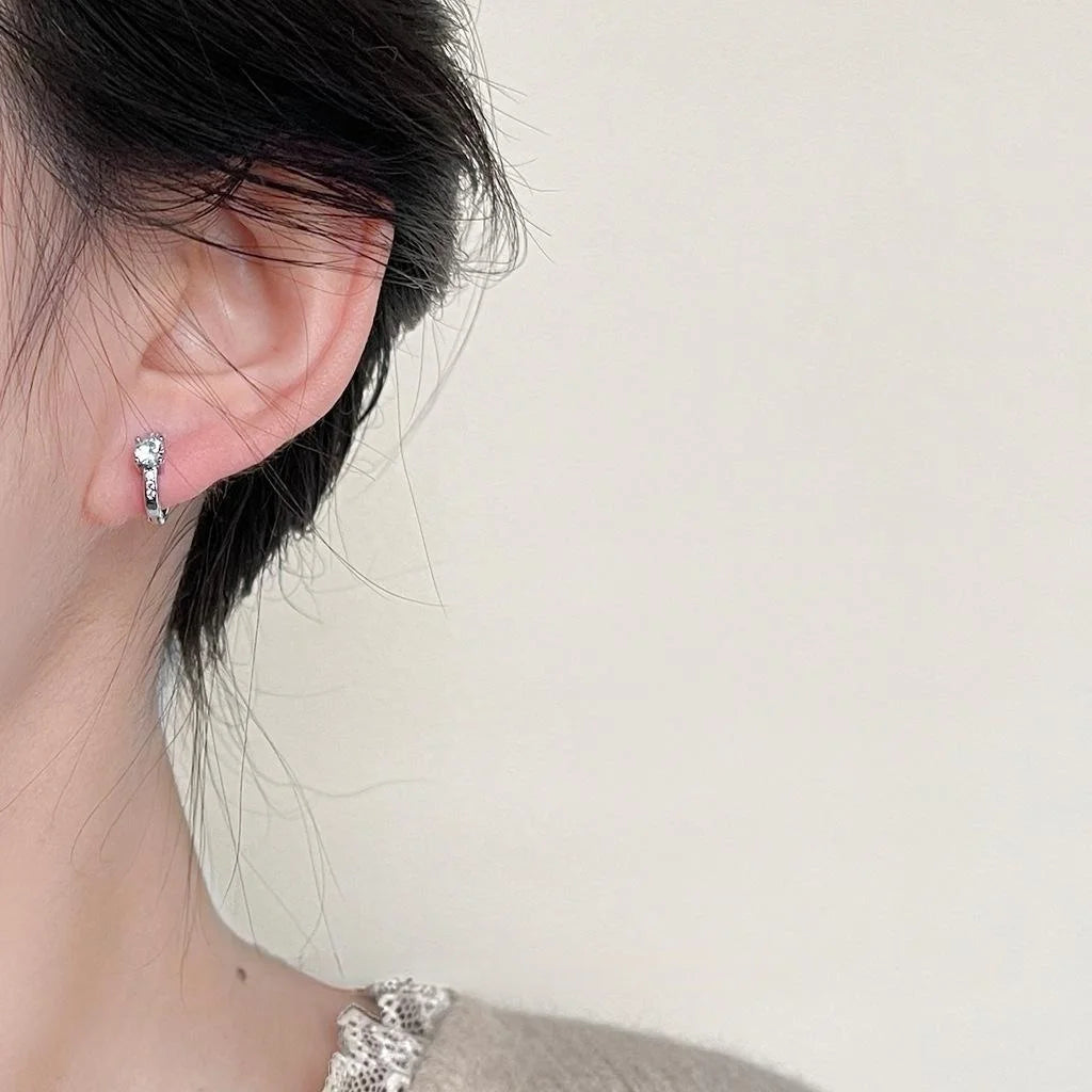 18K Gold Plated Copper Zircon Round Geometric Stud Earrings Light Luxury Everyday Jewelry