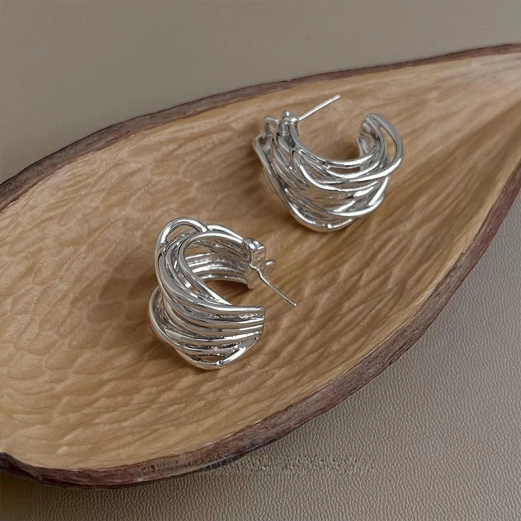 14K Electroplated Copper Geometric Line Drop Earrings European American Fashion Jewelry
