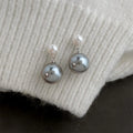 High Gloss Gray Glass Pearl Geometric Round Drop Earrings Copper Old Money Style