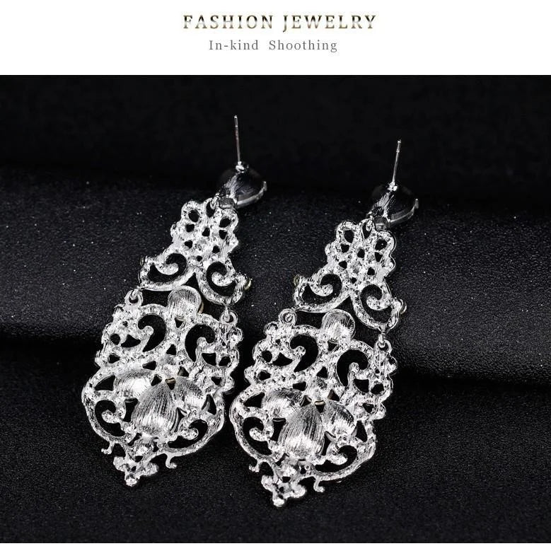 Luxury Hollow Teardrop Rhinestone Crystal Alloy Chandelier Earrings For Wedding Party Banquet Gift