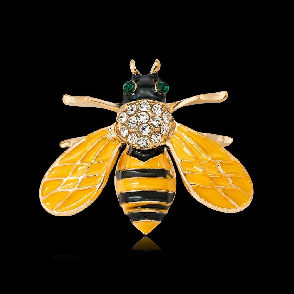 Luxury Enamel Rhinestone Bee Brooch, Gold Tone Animal Lapel Pin Corsage For Women Suit Accessory