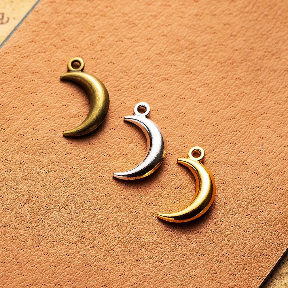 19x11MM Zinc Alloy Moon Double Sided Charm Pendant for DIY Necklace Bracelet Jewelry Making