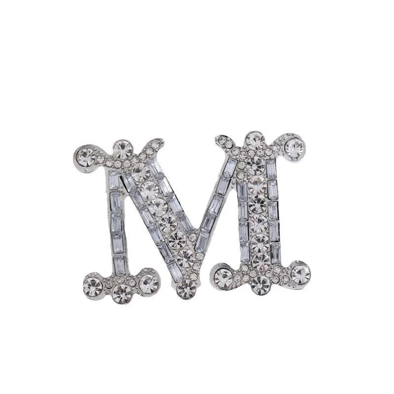 Luxury M Letter Rhinestone Alloy Brooch Elegant Gold Tone Zircon Lapel Pin Corsage For Women Suit Gift