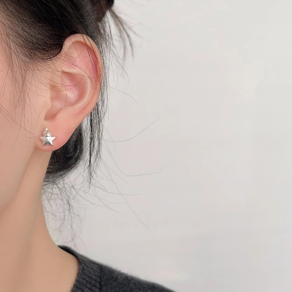 Mini Matte Silver Star Stud Earrings Copper Cute Five Point Star Daily Commuter Jewelry