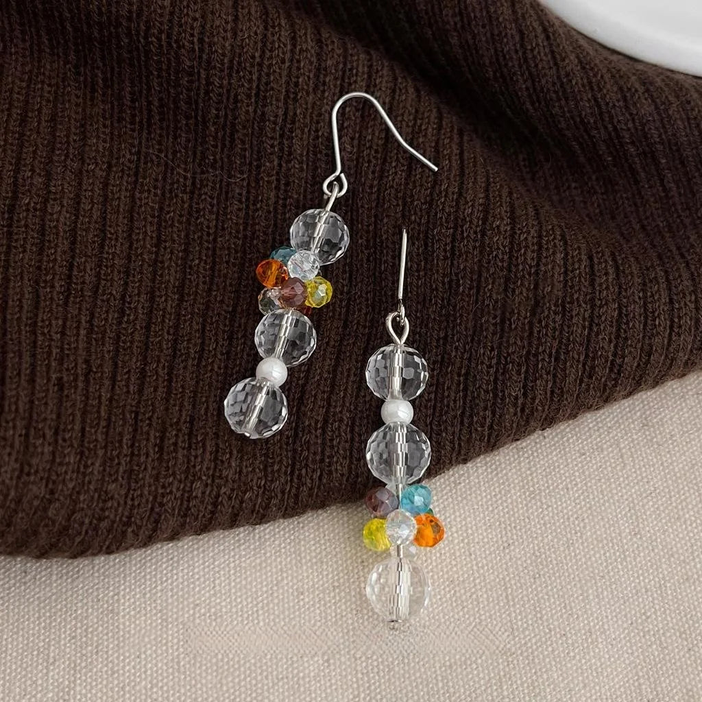 Original Designer Glass Crystal Handmade Fresh Sweet Long Tassel Chain Drop Earrings