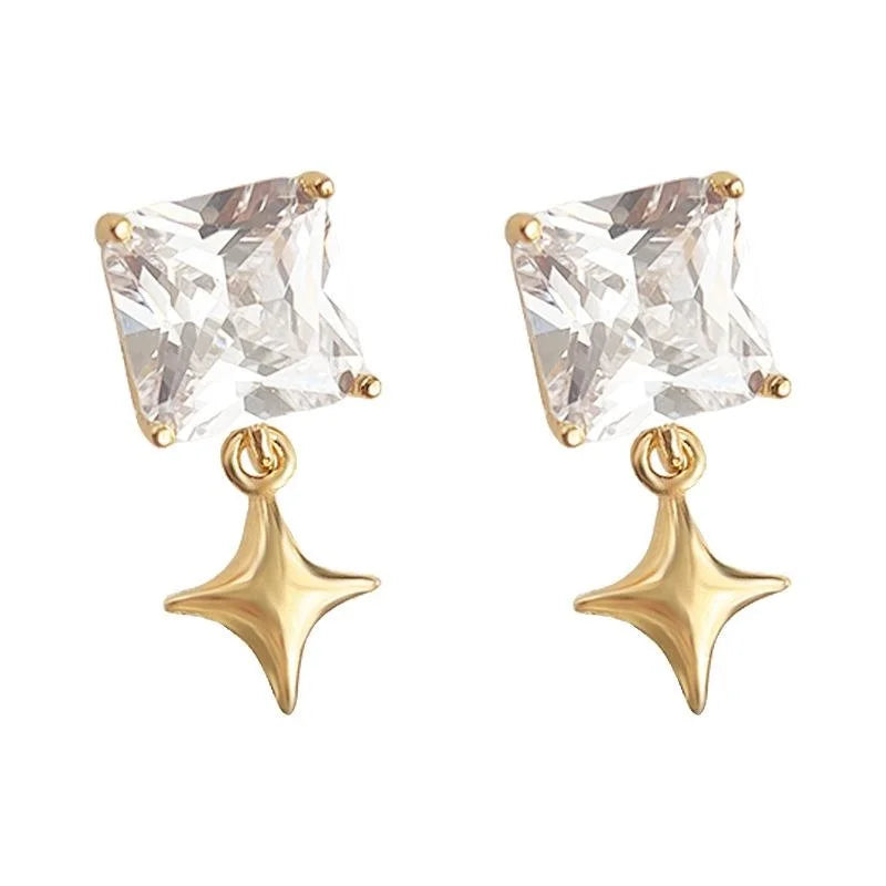 Luxury Copper Zircon Star Geometric Square Stud Earrings, Fashion Yiwu Jewelry